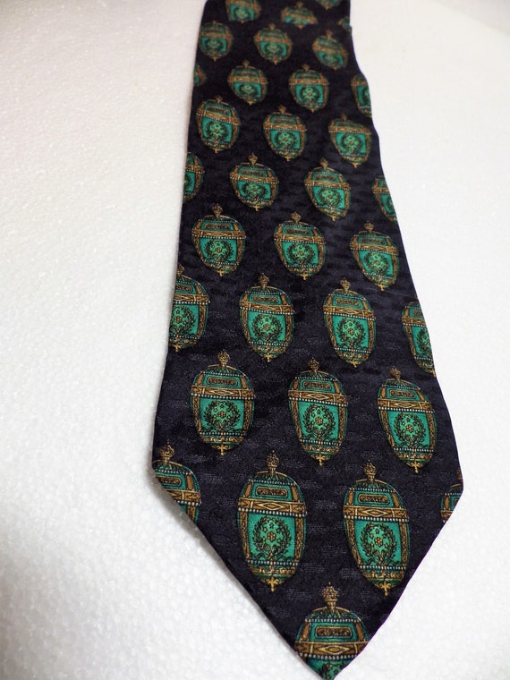 1990s Vintage Tie VALENTINO Necktie Navy Green Go… - image 2
