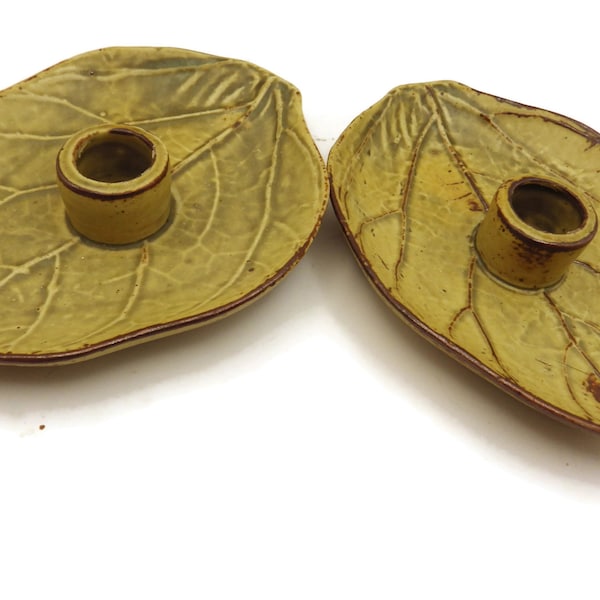 Two Zen Ceramic Leaf Candle Holders/ Vance Kitira/ Tapers/Organic