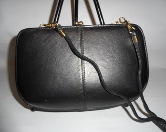 1970s Vintage Smooth Black Leather NATURALIZER Convertible Bag Mirror