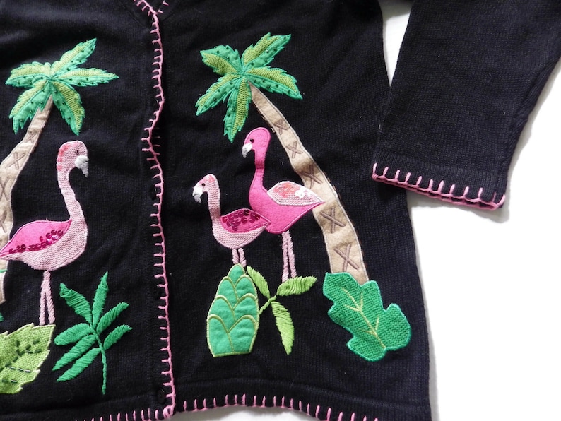 Kardigan Pink Flamingo/The Quacker Factory/ Czarny/ Różowy/ Zielony/ Palmy/ ŚREDNI zdjęcie 3