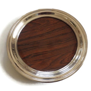 MCM Round Tray/ Silver Plated Rim/ Wood Formica Center/ Webster Wilcox/ Mid Century Modern/ International Silver/12&quot; Round