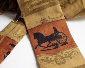 1960s Vintage ROOSTER Tie Skinny Thin Narrow Horse Sulky Carriage Buggy Brown Gold