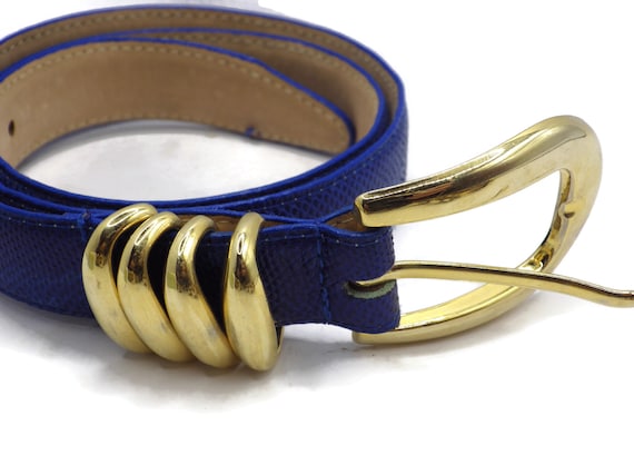 Vintage Linda Allard Belt/ Royal Blue Snakeskin/ Gold Buckle  display picture 2