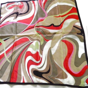 Vintage Liz Claiborne Silk Scarf/ Abstract Pattern/ Square/ Orange/ Pink/  Black/ White/ Khaki