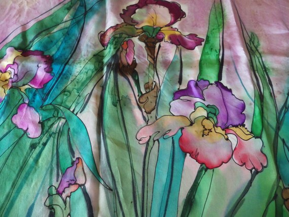 Gorgeous Hand Painted Silk Scarf/ Irises/ Signed/… - image 5