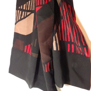 Vintage Scarf Rectangular Red Black Tan Brown 72&quot; X 12&quot;
