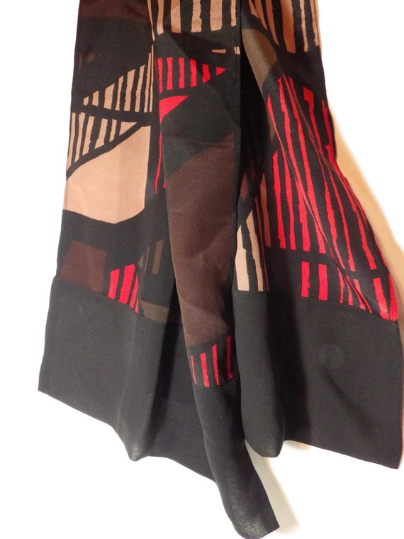 Vintage Scarf Rectangular Red Black Tan Brown 72" 