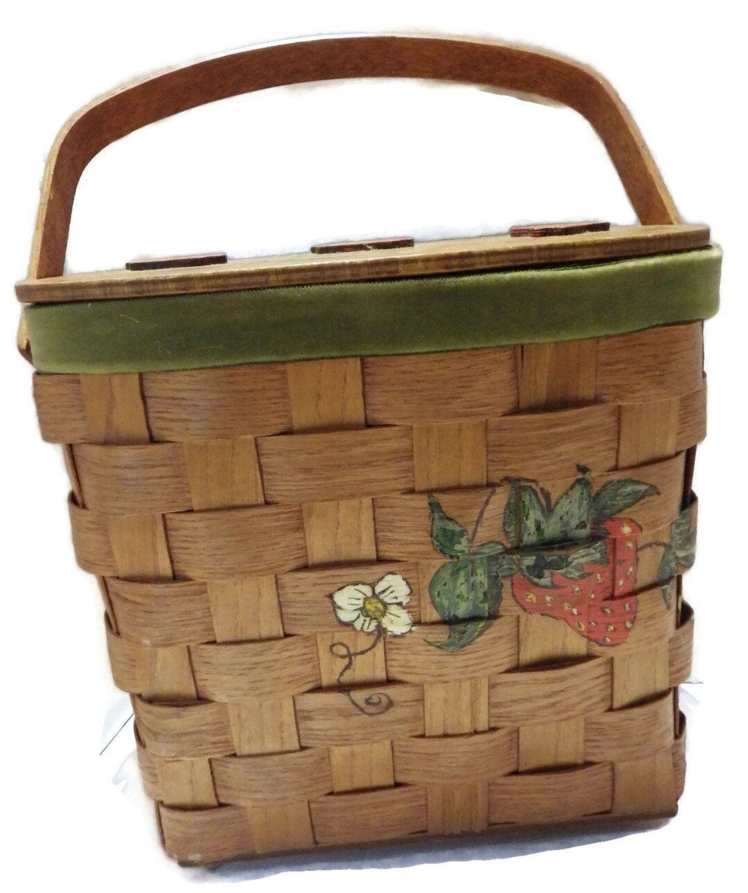 Vintage Woven Wood Basket Handbag Strawberry Hand Painted Etsy