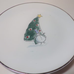 Two (2) Vintage Eddie Bauer Christmas Plates Snowman Dessert