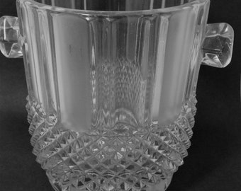 Vintage Pressed Glass Ice Bucket Diamond Point Band Clear and Frosted Panels.