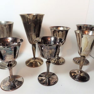 7 Vintage Silver Plated Goblets International Silver Spain Italy Assorted Sizes Holloware