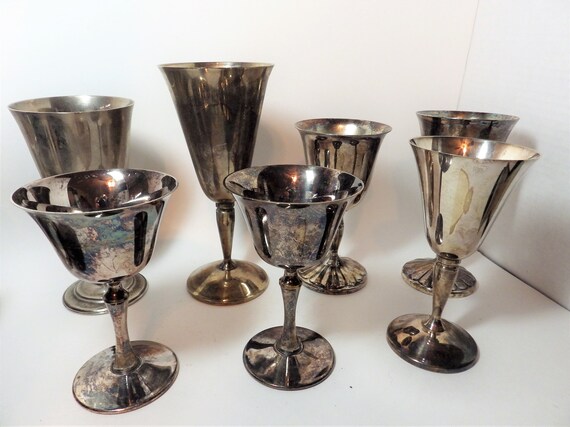 7 Vintage Silver Plated Goblets International Silver Spain Italy Assorted Sizes Holloware Etsy