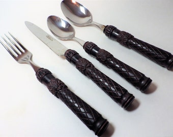 Vintage Tracy Porter Target Flatware Place Setting 4-Piece Brown Resin