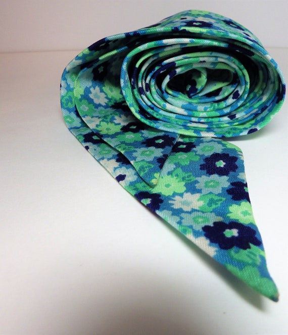 1970s Vintage Silk Belt Sash Headband Blues Green… - image 5