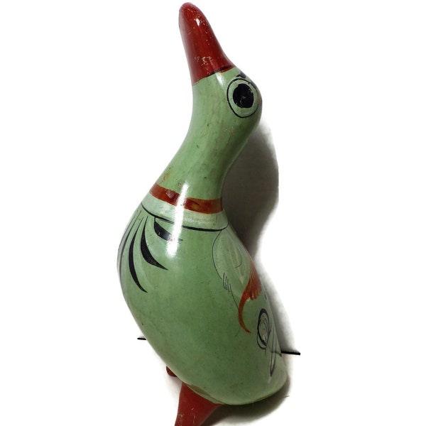 1970s Vintage Redware POTTERY DOVE Mexican Tonala Folk Art Hand Painted Clay Bird Mexico 8.5"