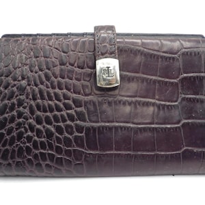 Ralph Lauren Bi-Fold Leather Wallet/ Brown Moc Croc/ Signature Clasp
