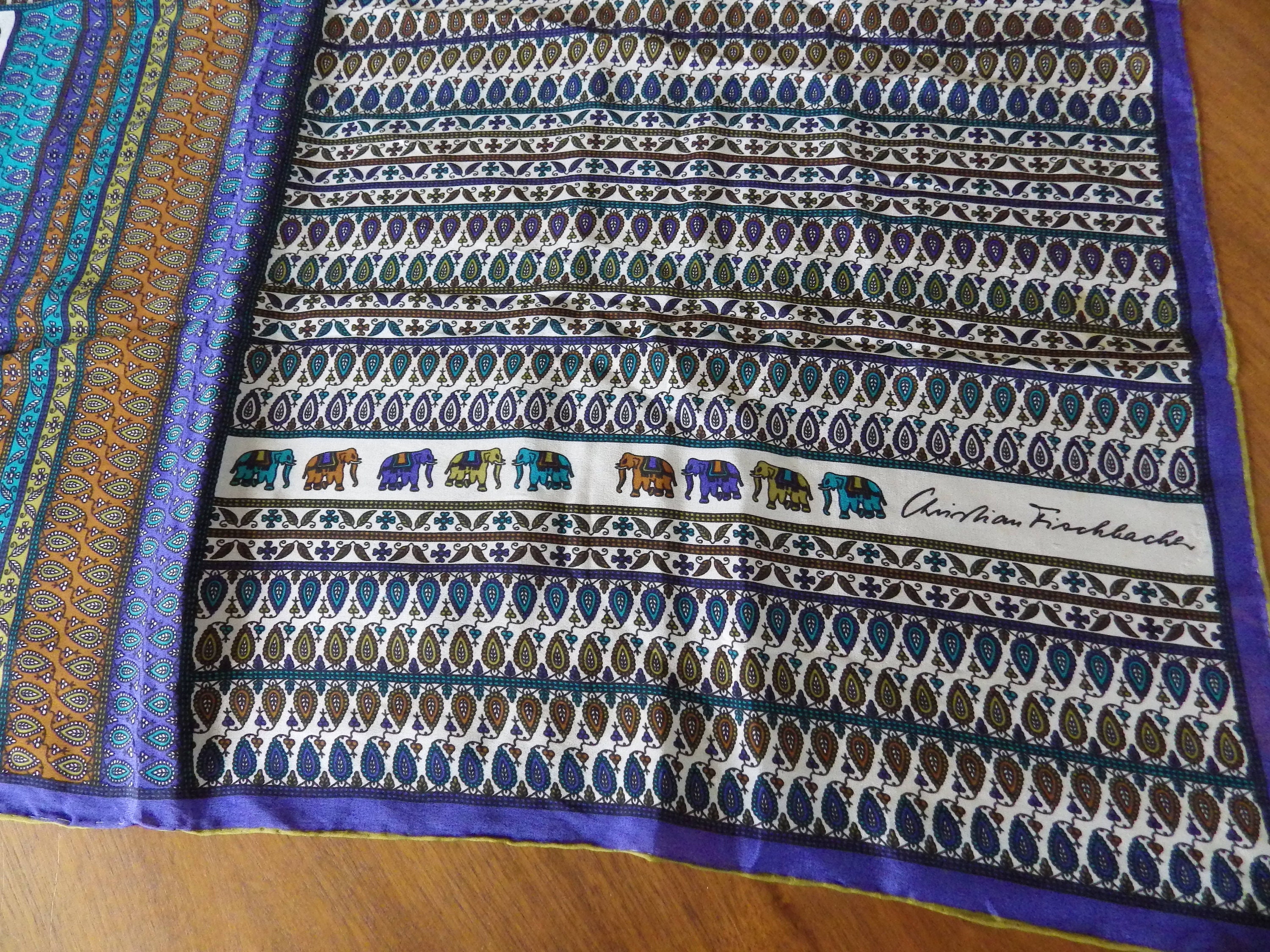 1980s Vintage Scarf Christian Fischbacher Silk Elephant Design Large 1980s-vintage-scarf-christian-fischbacher-silk-elephant-design-large