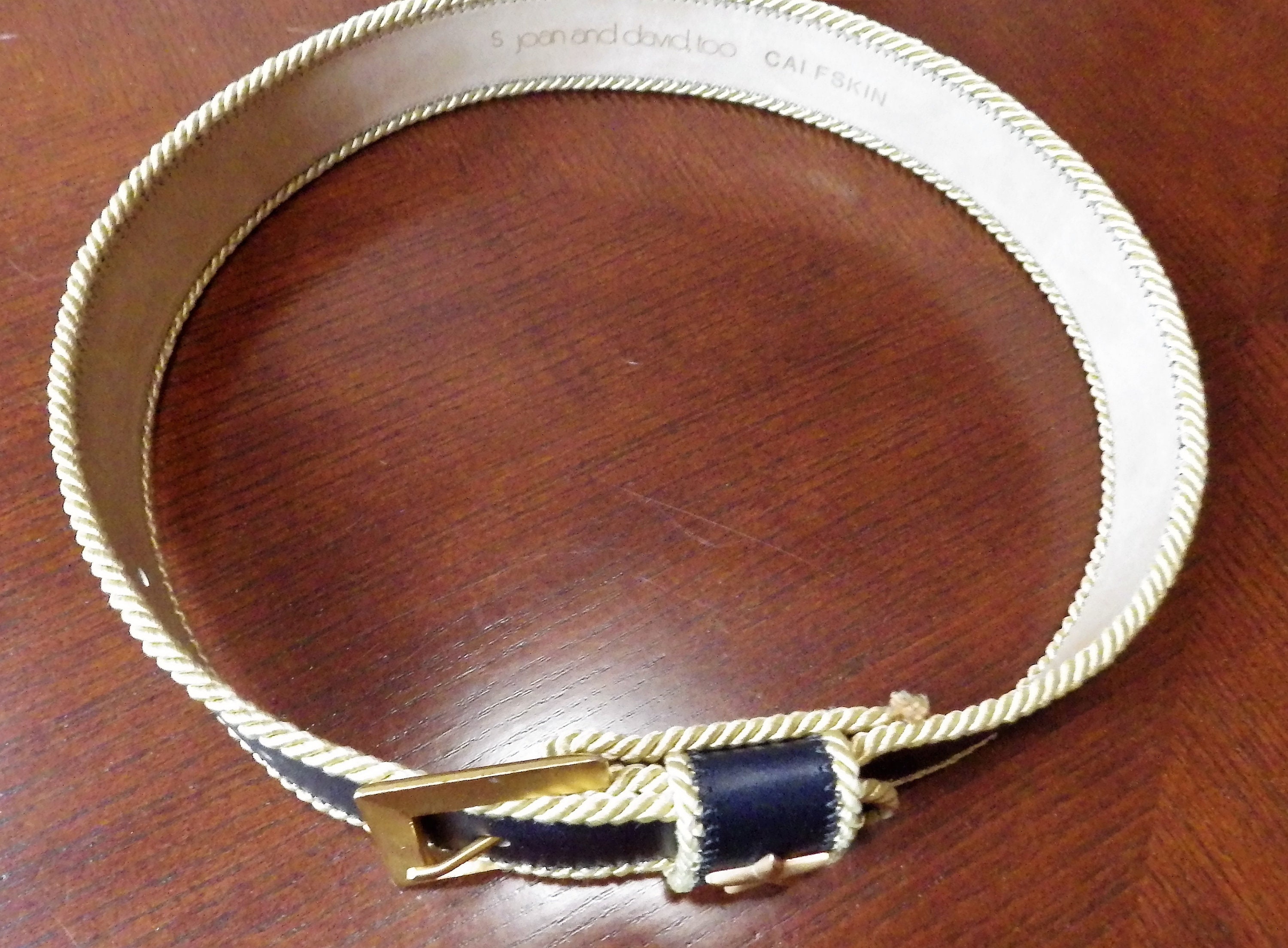 NEW Vintage Joan & David Too Navy Calfskin Leather Belt- Gold Star & Rope Trim L Mariner main image 3