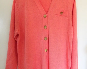 Vintage 1980s LAURA by Alyzia Knit Top Coral Blouse Sweater Size 16