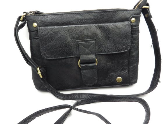 バッグ VINTAGE LEATHER SHOULDER BAG BLACK Vintage Leder Buck Black Leather Shoulder Bag - Etsy