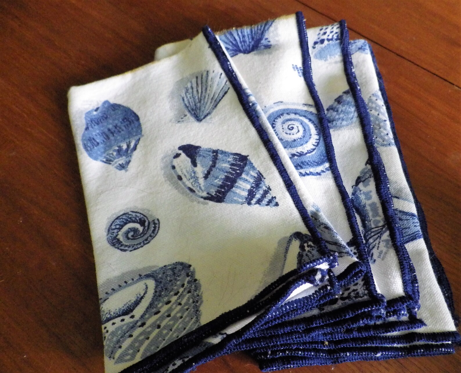 4 Vintage Cotton Dinner Napkins Blue & White Seashells Beach Etsy