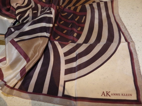 1970s Vintage AK Anne Klein Silk Scarf/ Brown Abs… - image 3