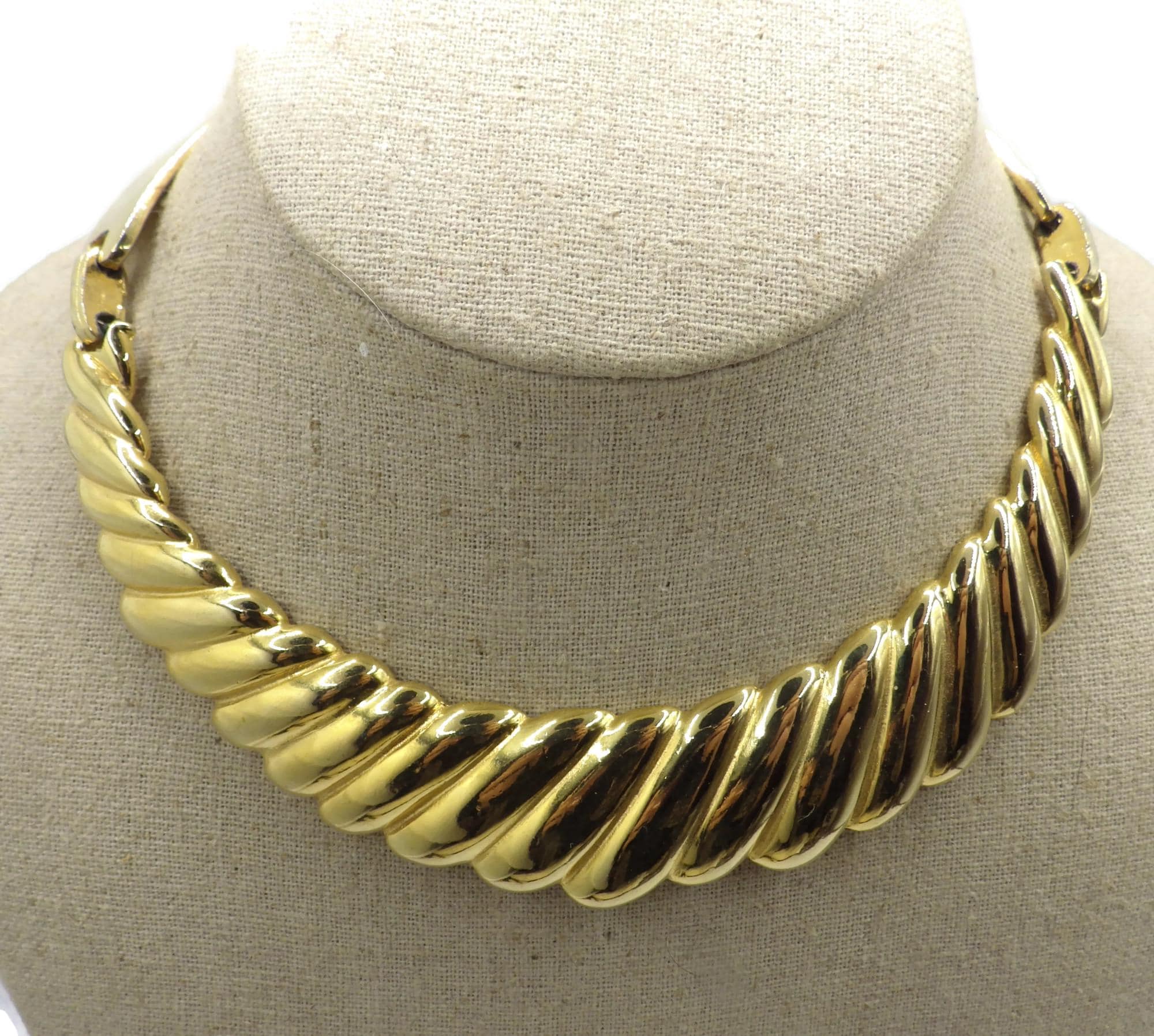 Vintage Gay Boyer Necklace/ Choker/ Gold Tone/ Signed/ Rope Twist 