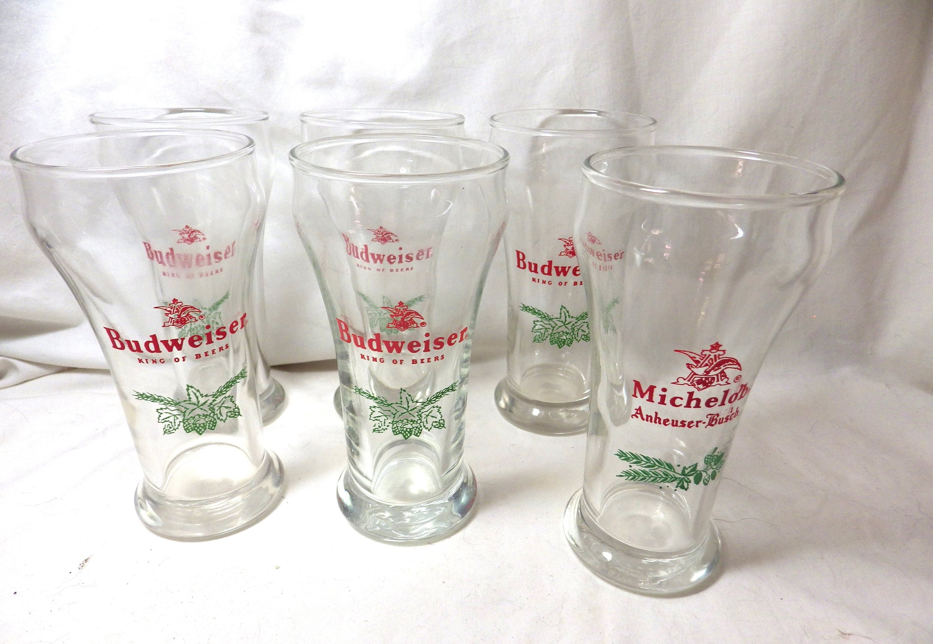 6 Vintage Beer Glasses/ Budweiser/ Michelob/ 6 Ounces