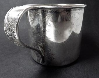 1930s Vintage Baby Cup "Burgundy-Champagne" International Silverplate Engraved "Barnes" Monogram