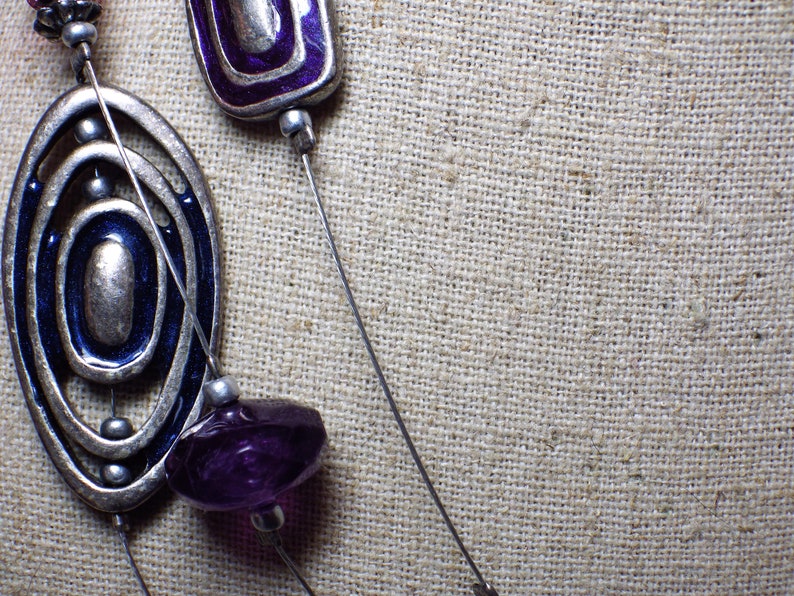 Vintage Illusion Necklace Silver Tone with Royal Blue /& Purple Beads 20