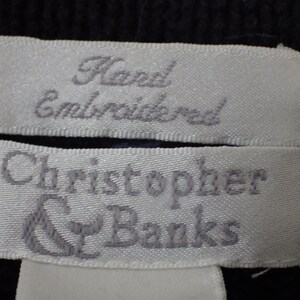 Vintage Christopher & Banks Cardigan Sweater Hand Embroidered Birthday Christmas Presents Navy Blue Size MEDIUM image 7