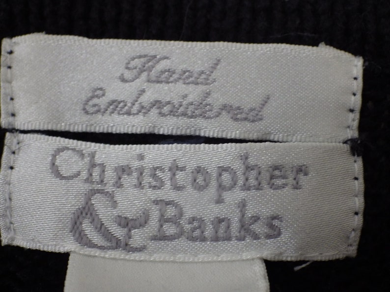 Vintage Christopher & Banks Cardigan Sweater Hand Embroidered Birthday Christmas Presents Navy Blue Size MEDIUM image 7