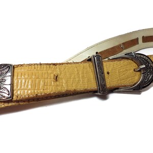 Vintage MILOR Leather Belt/ Pale Yellow/ Silver Buckle/ Tip/ Conchos/Southwestern Style/ Size 31