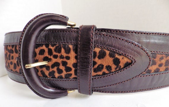 1990s Vintage AVIGNON Belt Leather Leopard Faux F… - image 6