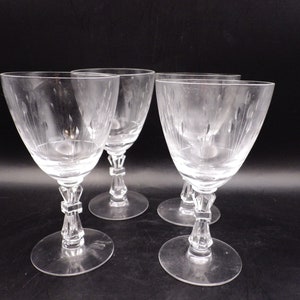 Set of 4 Cordial Wine Glasses/ Etched Bowl/ Cube on Stem/Clear/