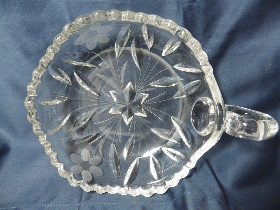 1940s Vintage Cut Crystal Glass Nappy Candy Dish Handled Star Flowers ...