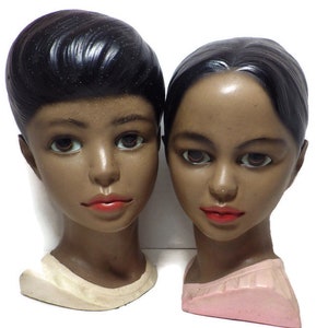 MCM 1950s Vintage Lego Japan Boy & Girl Busts Hispanic Latino Hawaiian