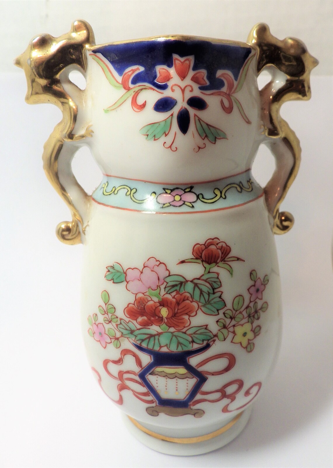 Vintage Kosen Kutani China Bud Vase Gold Dragon Handles Floral Etsy