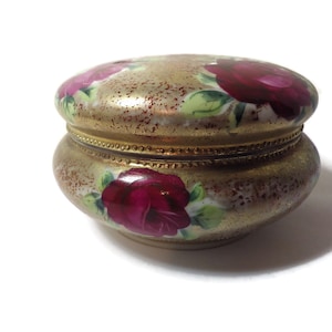 Antique Nippon Covered Porcelain Powder Box Gold Red Roses ROYAL KINRAN