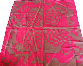 Vintage Silk Scarf/ Made in France/ Red and Brown/ Chickens/ Birds