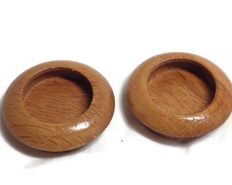 Two (2) Finger Pulls Sliding Cabinet Door Round Wood Danish Modern