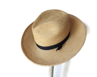 SF Green Straw Hat/ San Francisco/Summer Fedora/ Natural Straw/ XL
