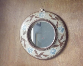 Espejo de cerámica de estudio vintage / Redondo / Azul / Marrón