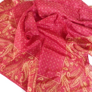 Vintage Anne Klein Silk Scarf/ Paisley/ Square/Signed/ Red/ Gold
