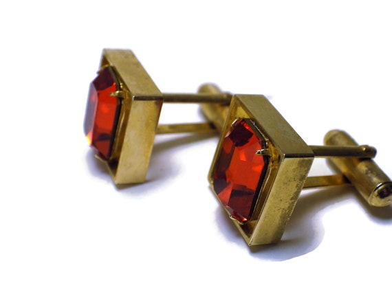 Vintage Cufflinks Emerald Cut Orange "Gems" Gold … - image 8