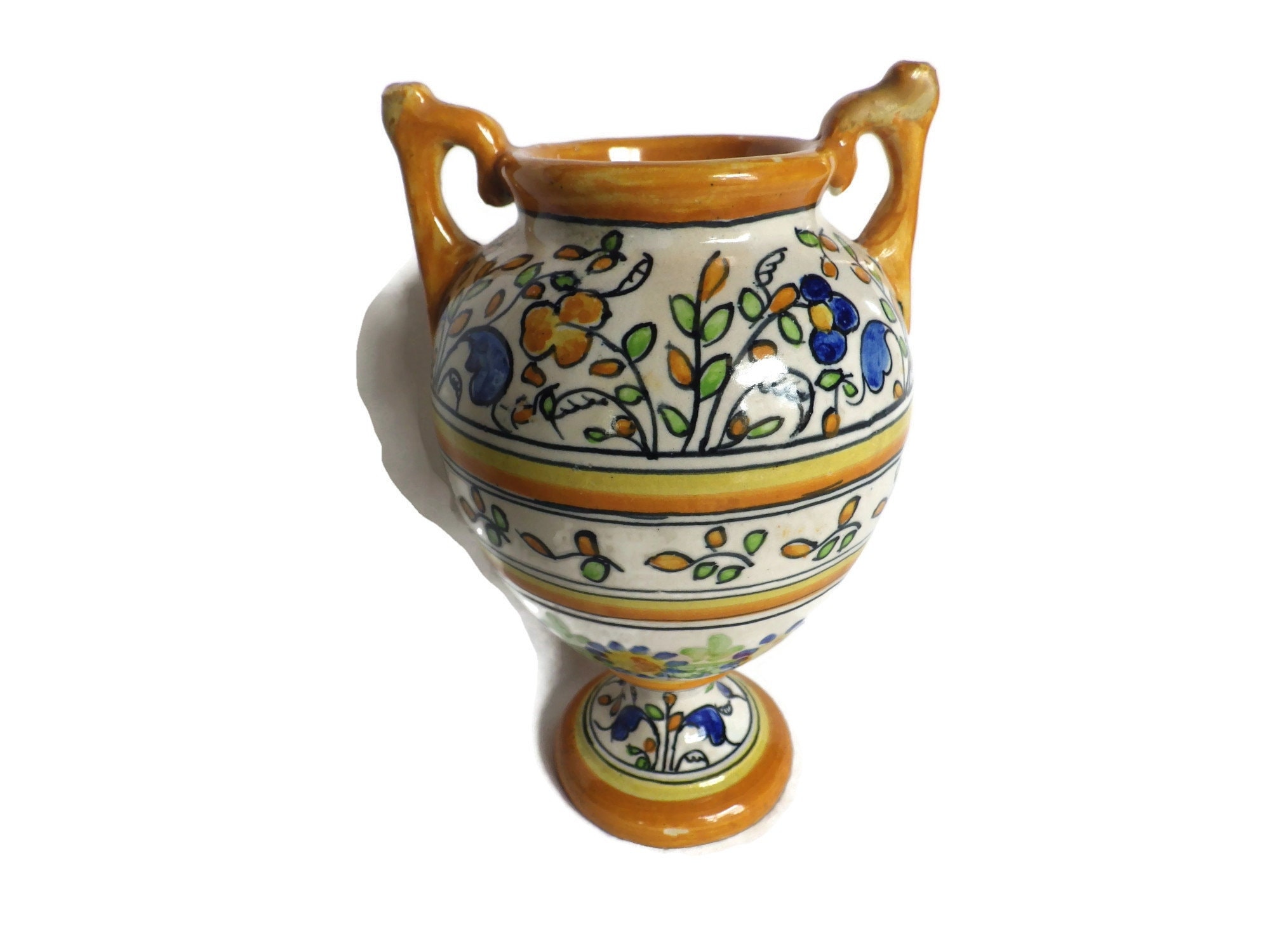 Vintage/ Majolica/ Small Urn/vase/ Hand Painted/ Made in Spain/ 6