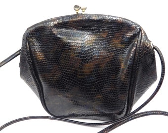 vintage ALBERT NIPPON Shoulderbag / Crossbody / Faux Snakeskin / Pouch / Kiss Closure