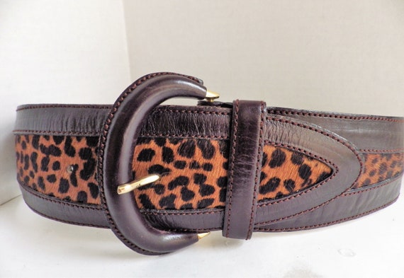 1990s Vintage AVIGNON Belt Leather Leopard Faux F… - image 4