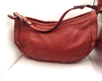 Vintage Fossil Bag/ Red Leather/Stud Accents/ Under Arm Shoulder Bag