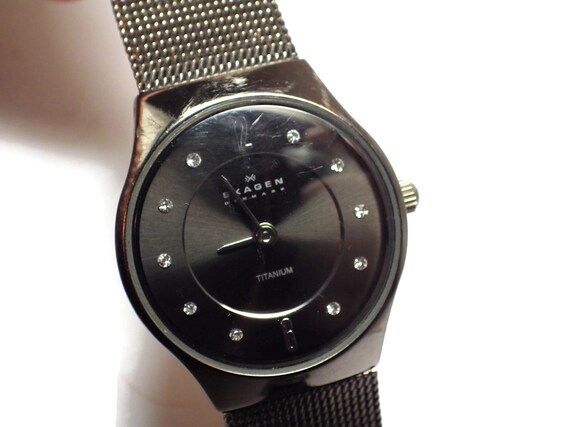 Skagen Watch Women s Slimline Charcoal Dial Titanium 233XSTTM